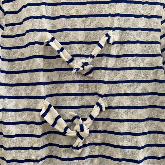 LUCKY BRAND • Semi Sheer Lace Look Striped Top - Size L - Picture 3 of 16